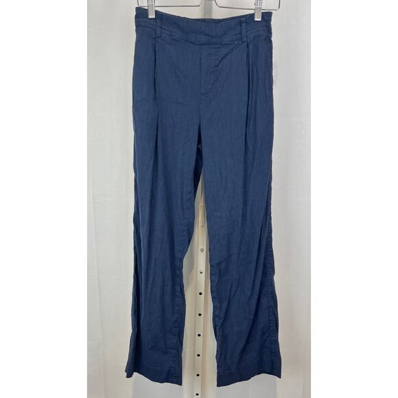 VINCE Pleat Front Pull On Pants Linen Blend Marine Blue Size S - Picture 1 of 11